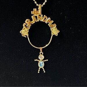 Vintage Avon #1 Grandma Charm Holder Birthstone Kid Baby Necklace March Boy